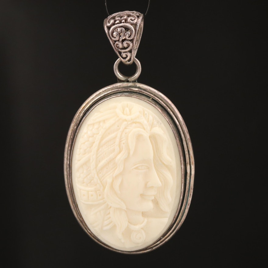 Sterling Resin Cameo Pendant