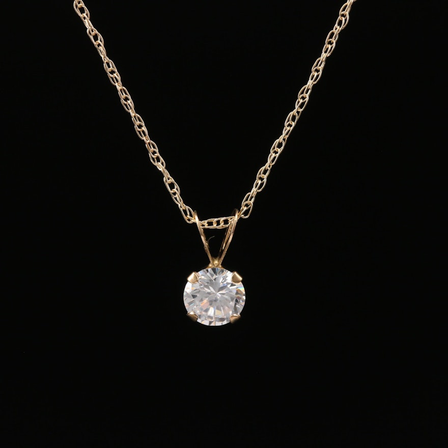 10K Cubic Zirconia Solitaire Pendant Necklace