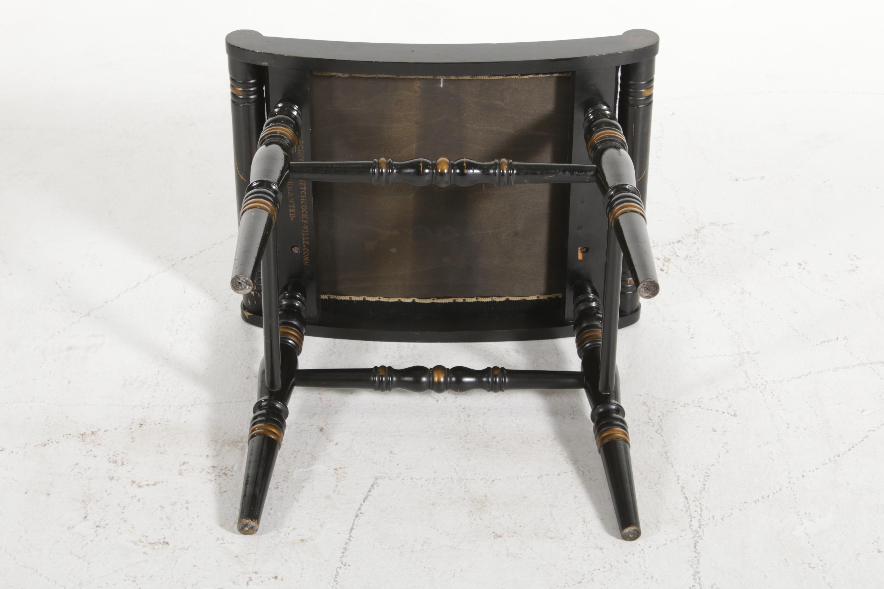 Hitchcock Stencil-Painted Black Stool with Needlepoint Seat, Mid-20th Century