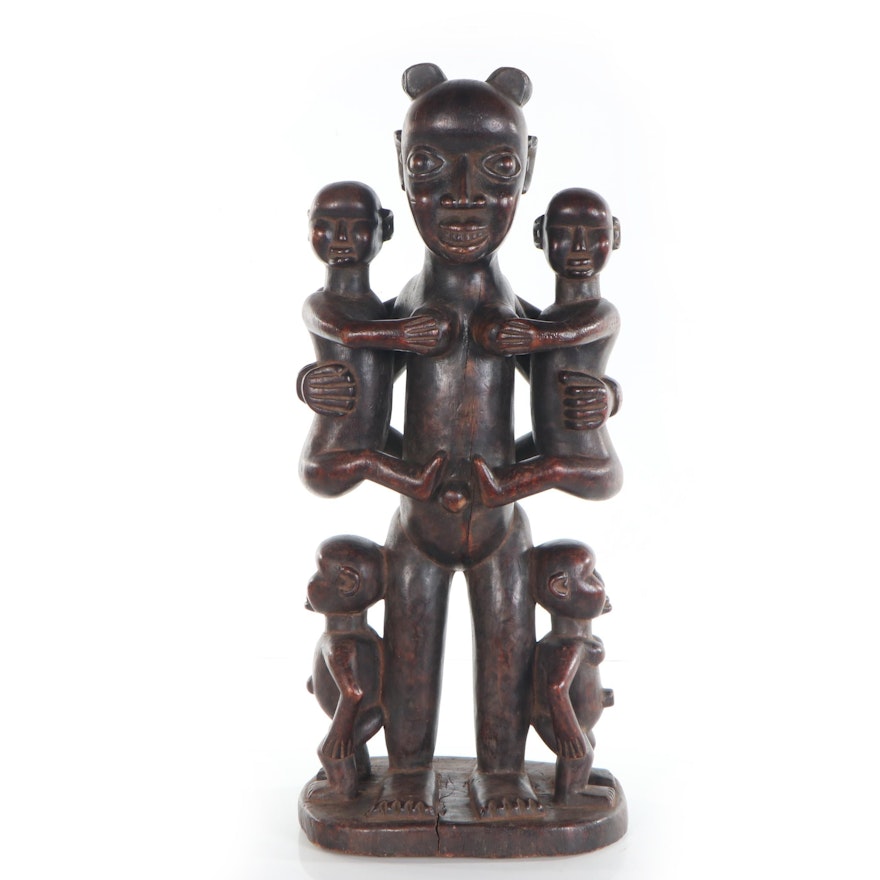 Bamun-Bamileke Style Carved Wood Maternity Figure, Cameroon