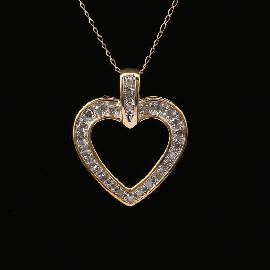 10K Diamond Heart Pendant Necklace