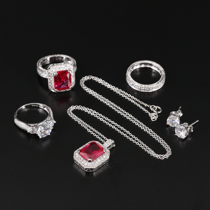 Sterling Silver Jewelry Featuring Ruby and Cubic Zirconia