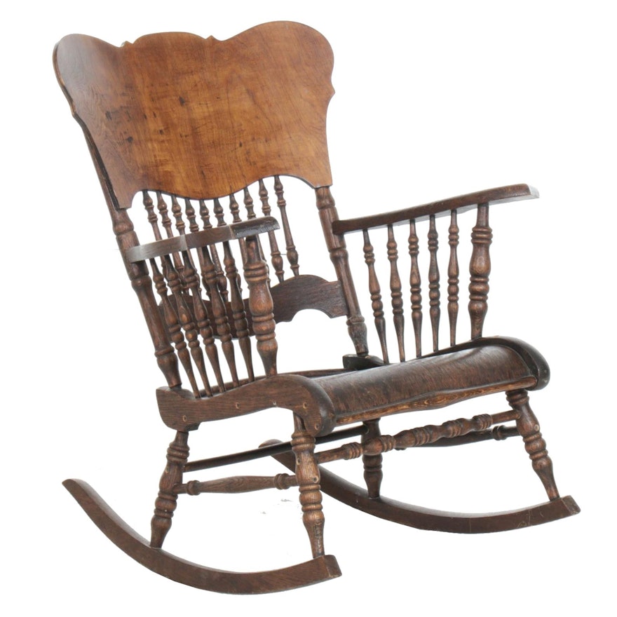 Victorian Style Oak and Ash Spindle Rocking Chair, circa 1940