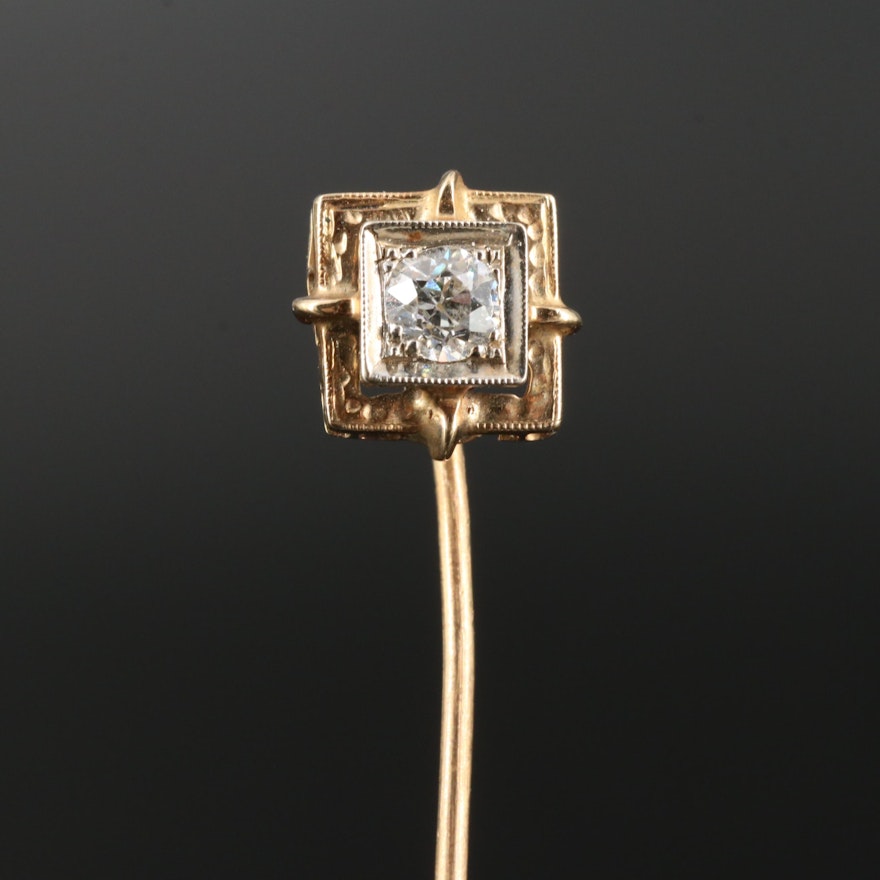 Art Deco 14K Diamond Stick Pin with 10K Stem