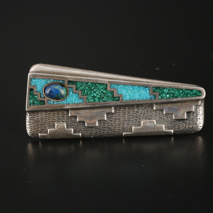 Carolyn Pollack for Relios Sterling Silver Eilat Stone and Gemstone Inlay Brooch