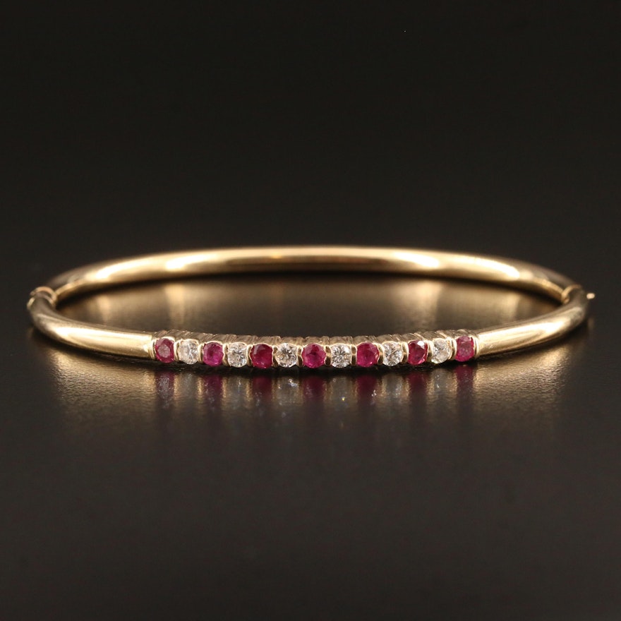 G. B. Rinegold 14K Ruby and Diamond Hinged Bangle