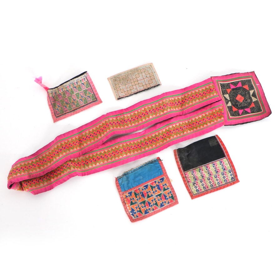 Southeast Asian Hmong Paj Ntaub Embroidered Collar Panels and Pocket