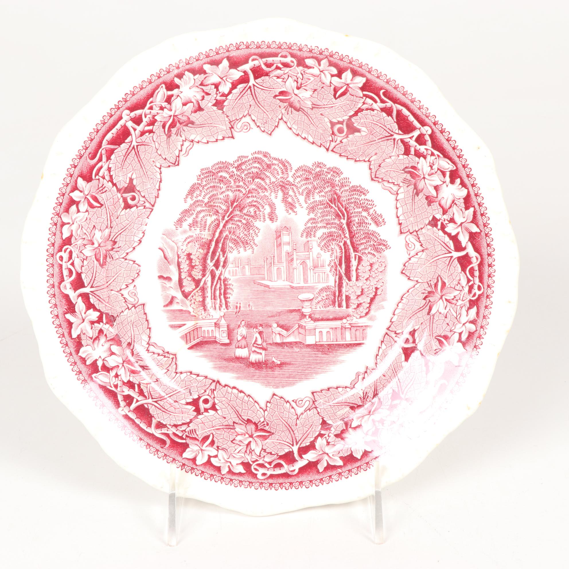Mason's "Vista" Pink Transferware Ironstone Dinnerware, Mid-20th Century