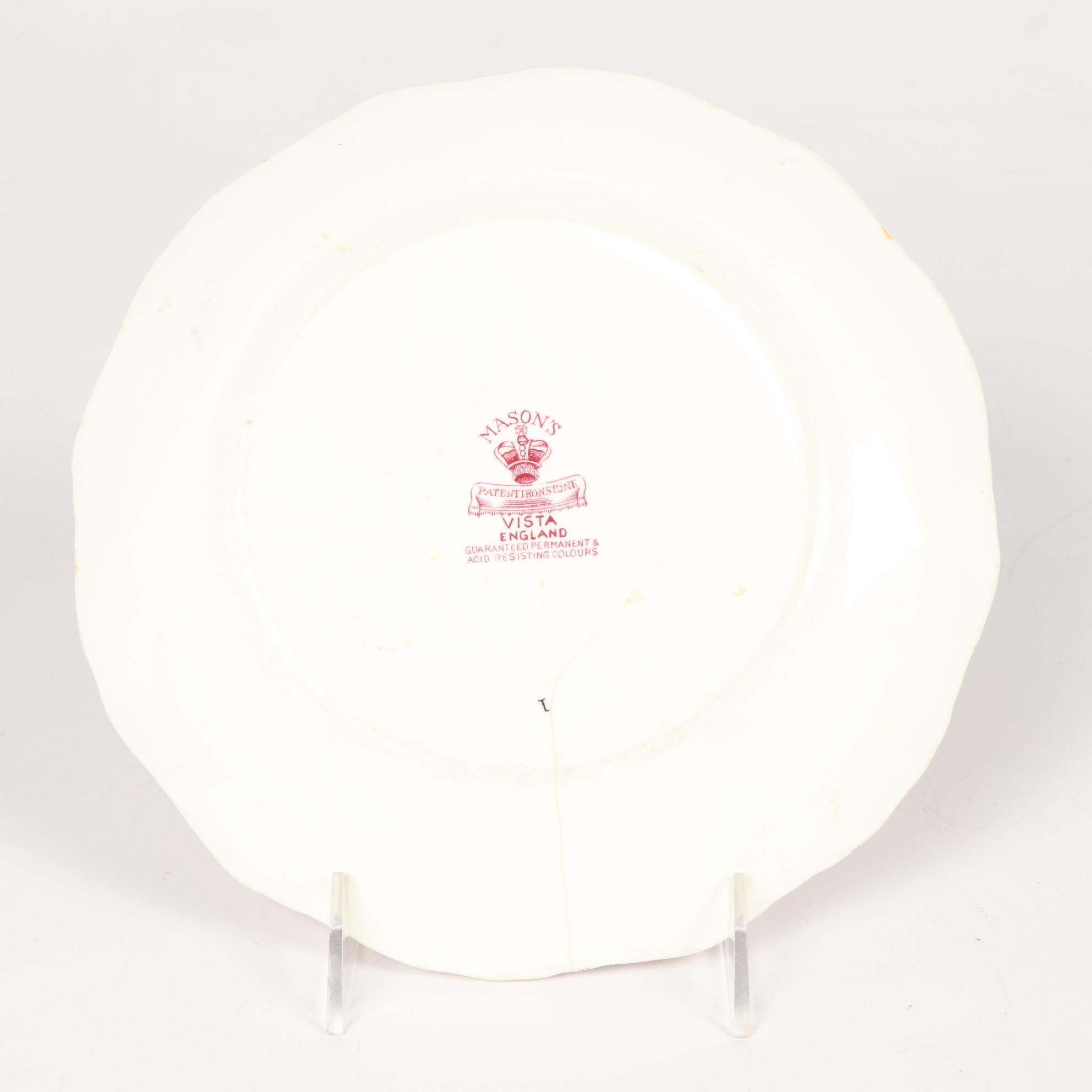 Mason's "Vista" Pink Transferware Ironstone Dinnerware, Mid-20th Century