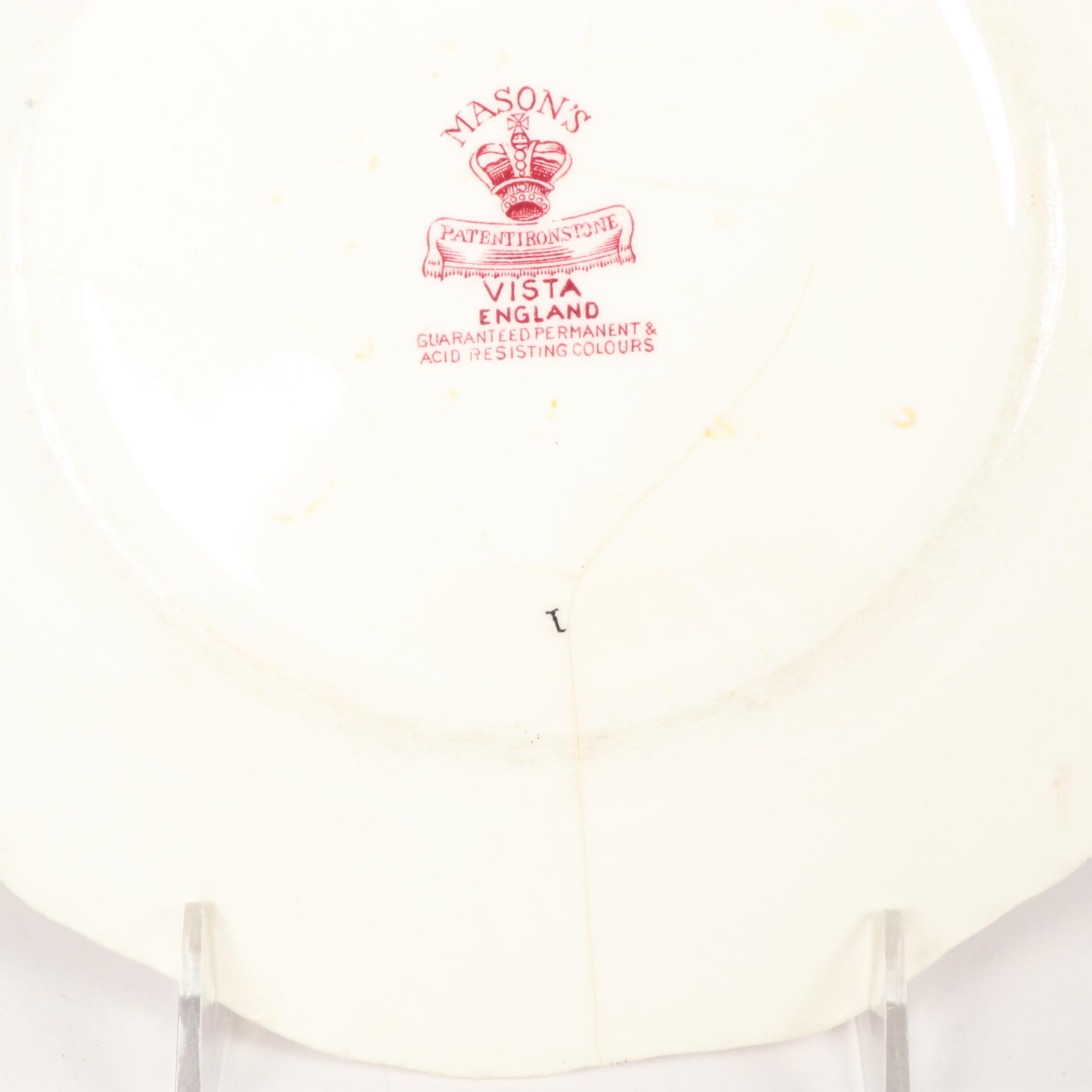 Mason's "Vista" Pink Transferware Ironstone Dinnerware, Mid-20th Century