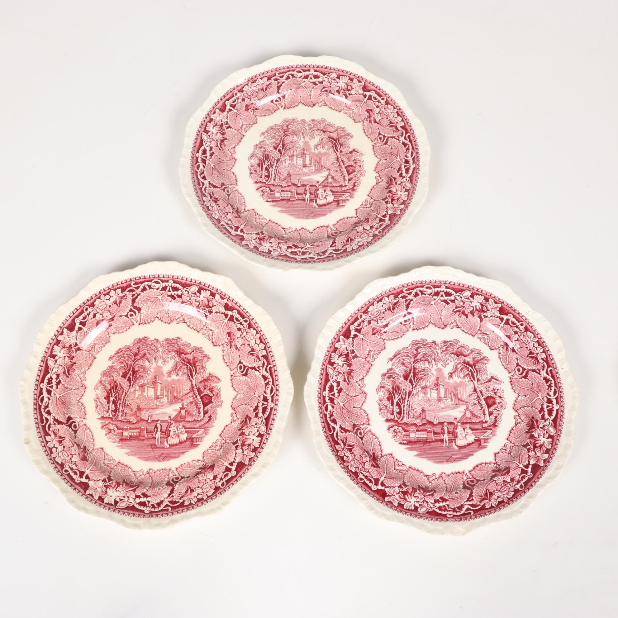 Mason's "Vista" Pink Transferware Ironstone Dinnerware, Mid-20th Century
