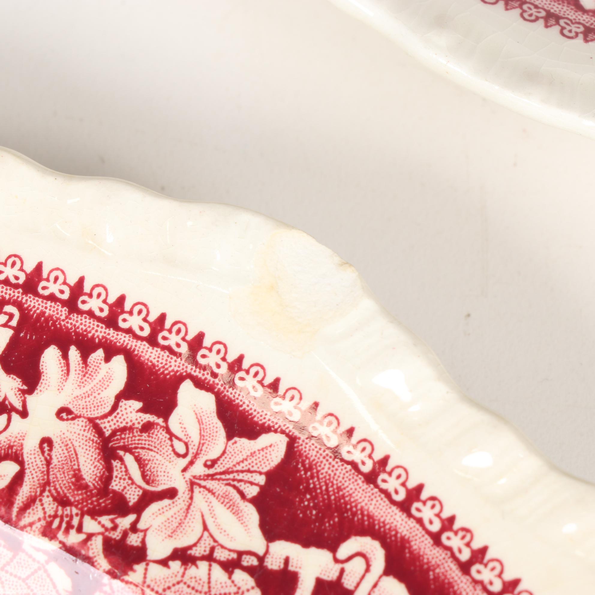 Mason's "Vista" Pink Transferware Ironstone Dinnerware, Mid-20th Century