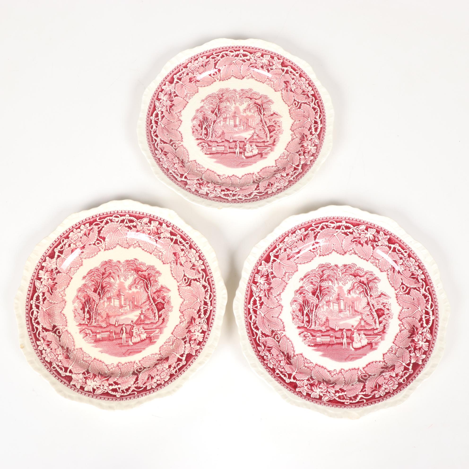 Mason's "Vista" Pink Transferware Ironstone Dinnerware, Mid-20th Century