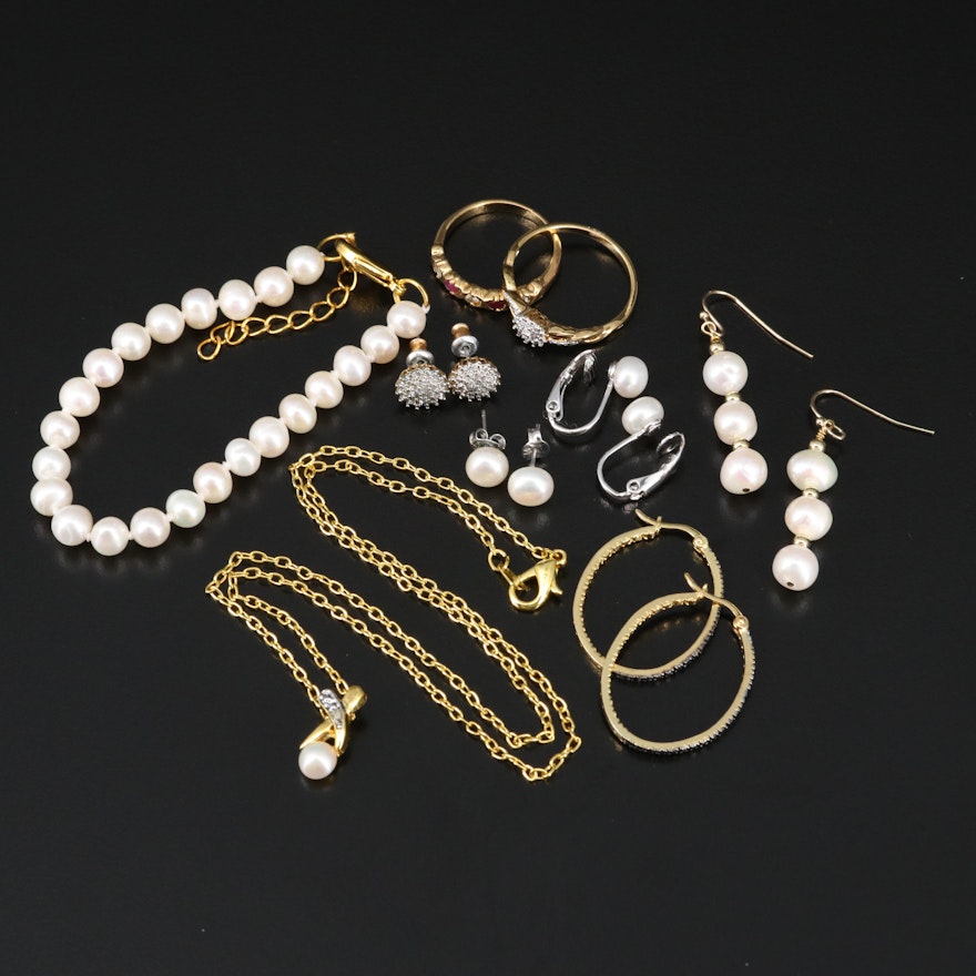 Pearl Jewelry Assortment Including Diamonds and Corundum