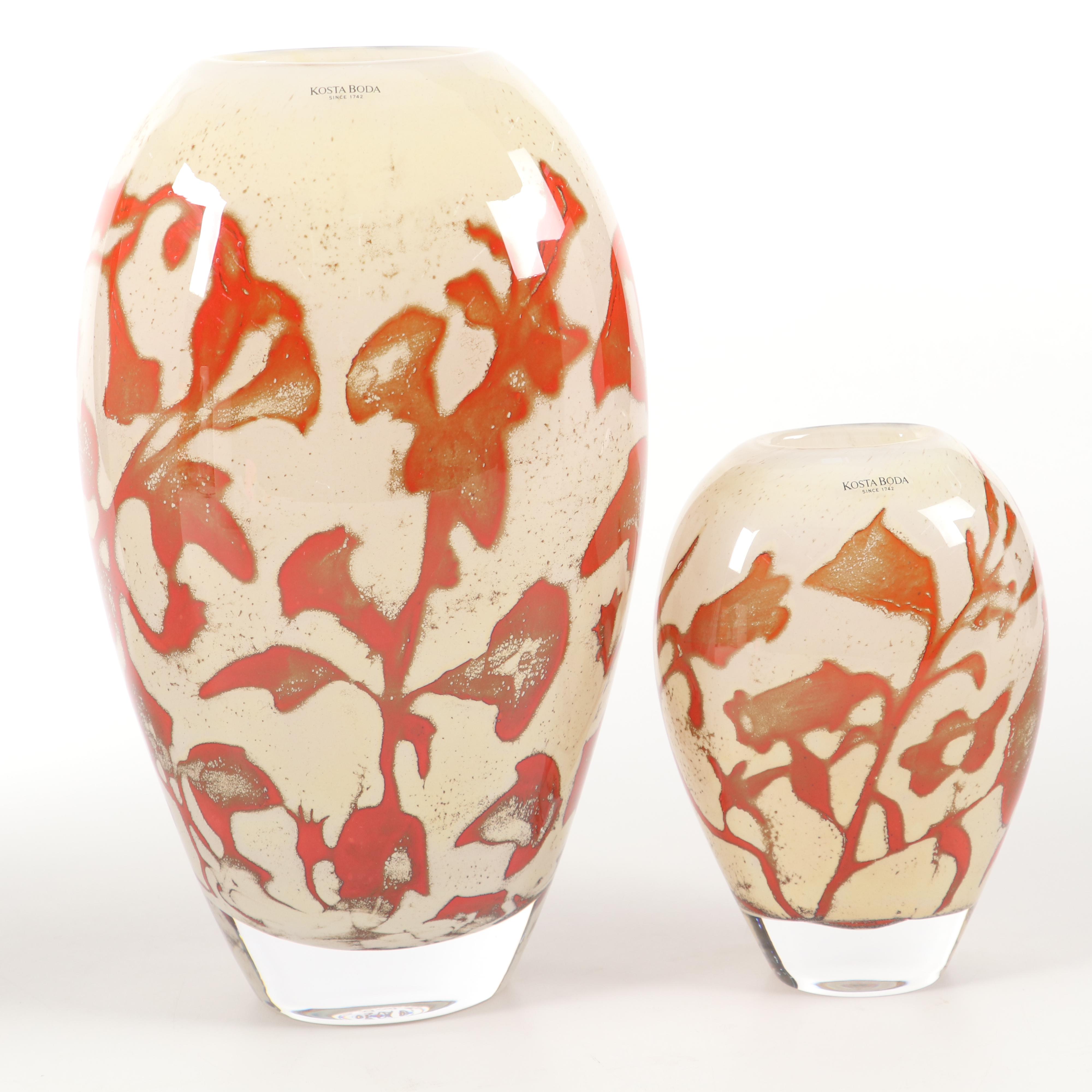 Olle Brozén for Kosta Boda "Floating Flowers" Art Glass Vases
