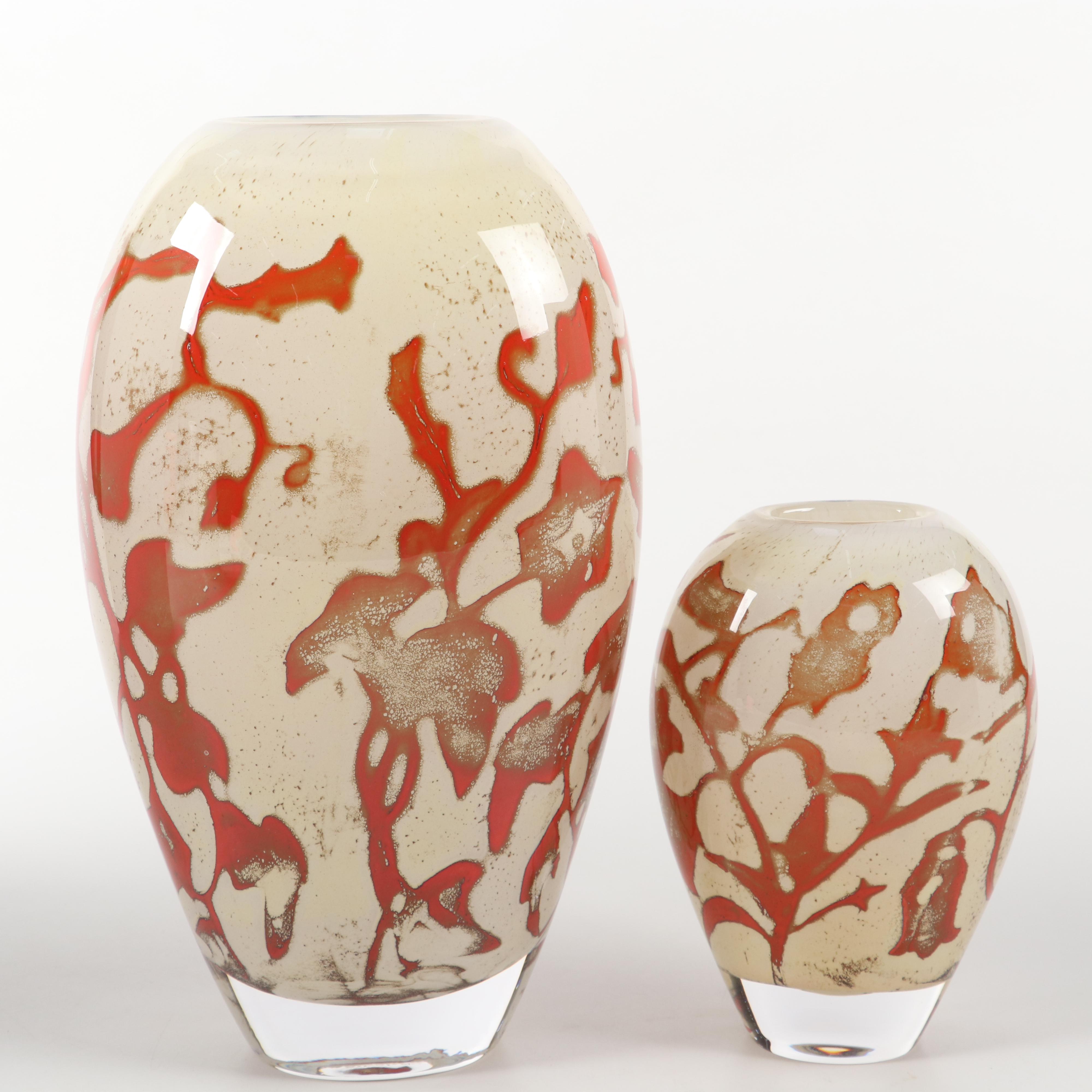 Olle Brozén for Kosta Boda "Floating Flowers" Art Glass Vases