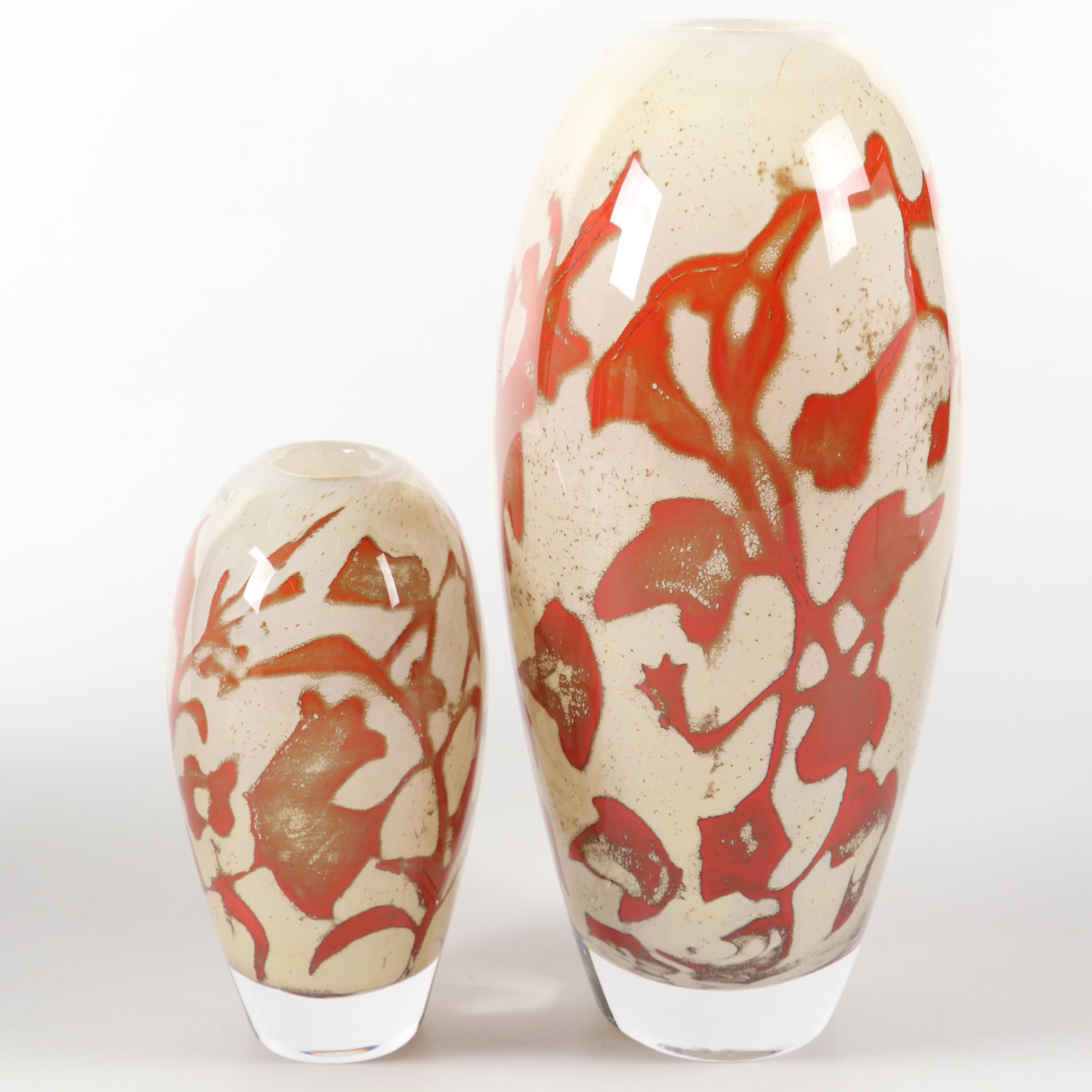 Olle Brozén for Kosta Boda "Floating Flowers" Art Glass Vases