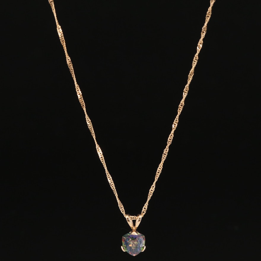 14K Mystic Topaz Solitaire Pendant Necklace