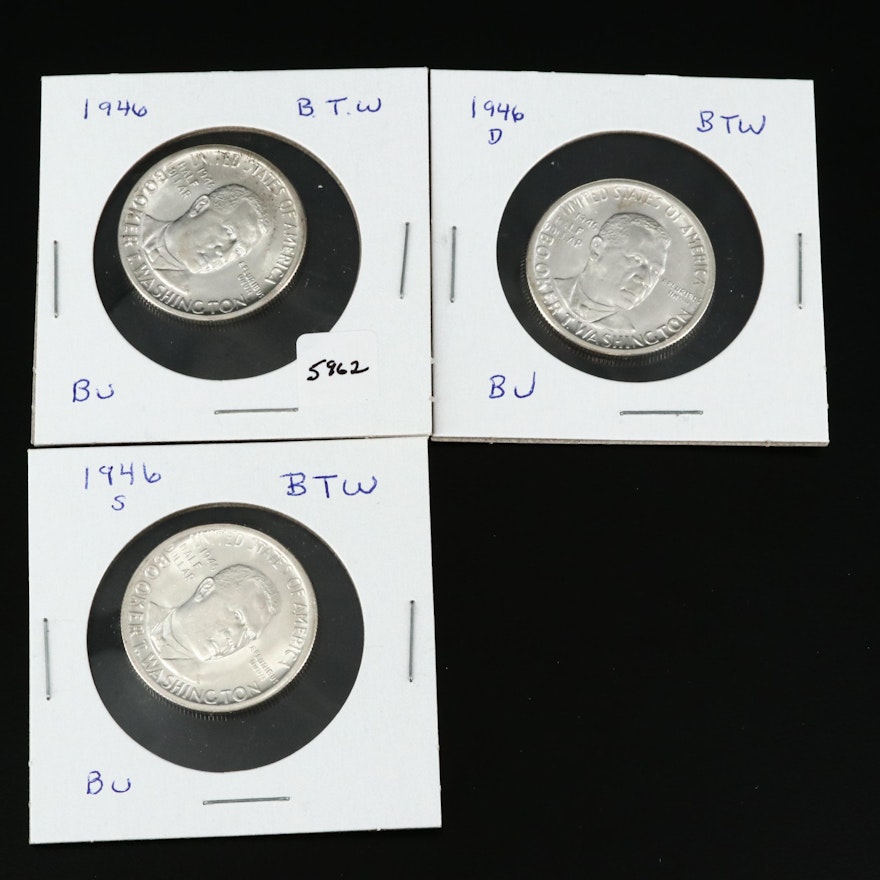 1946-P,D,S Booker T. Washington Commemorative Silver Dollars