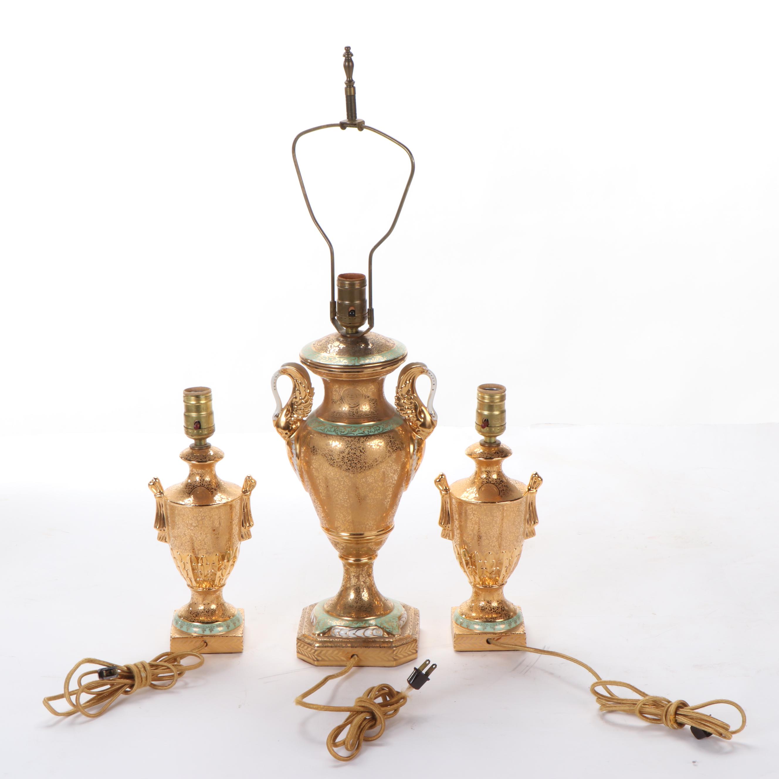 Le Mieux China Hand-Painted Porcelain Table Lamps, Mid-20th Century