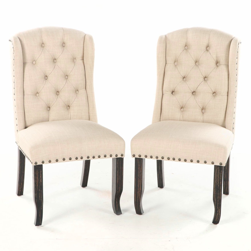 Pair of Furniture of America California Button-Down and Demi-Wing Side Chairs
