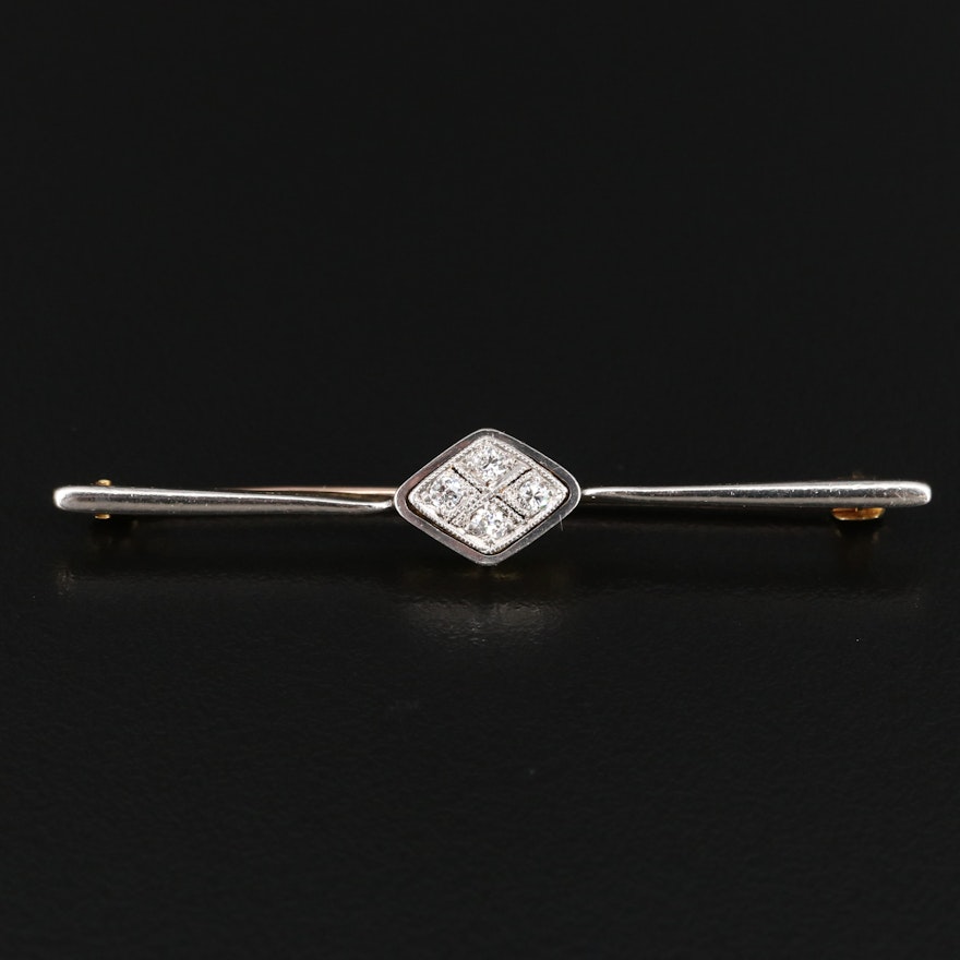 1930s 18K Diamond Bar Brooch with Palladium Top