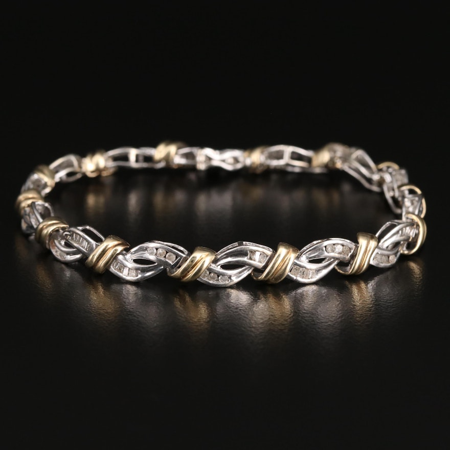 10K Two-Tone Diamond Woven Bracelet