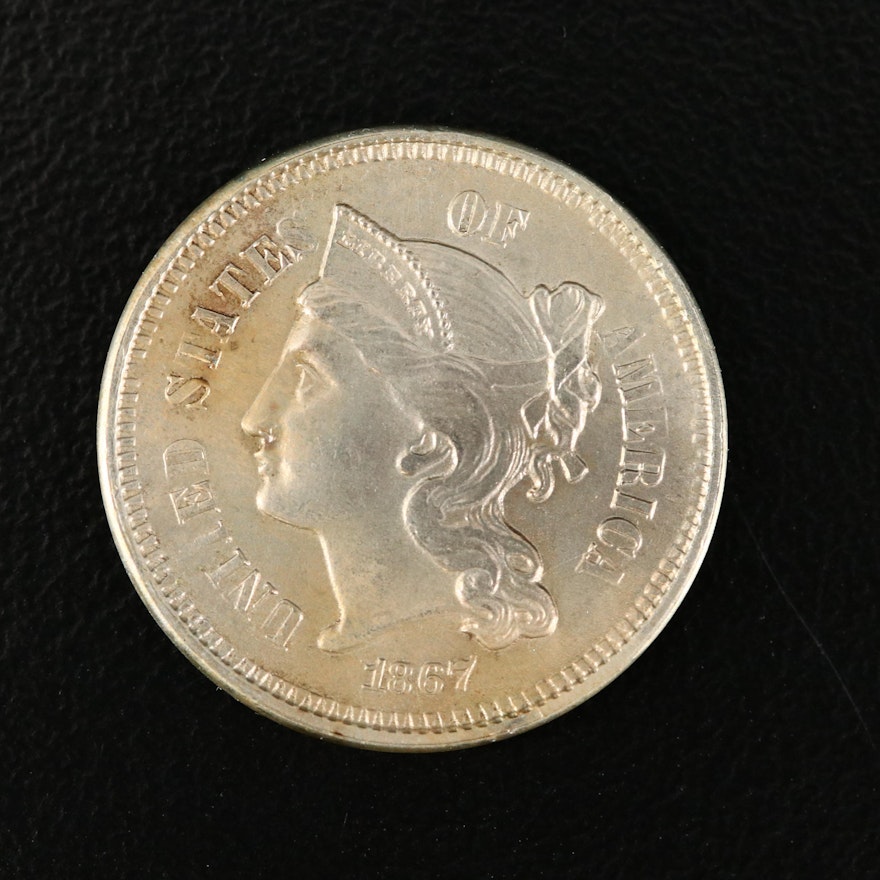 Uncirculated 1867 Liberty Head Three-Cent Nickel
