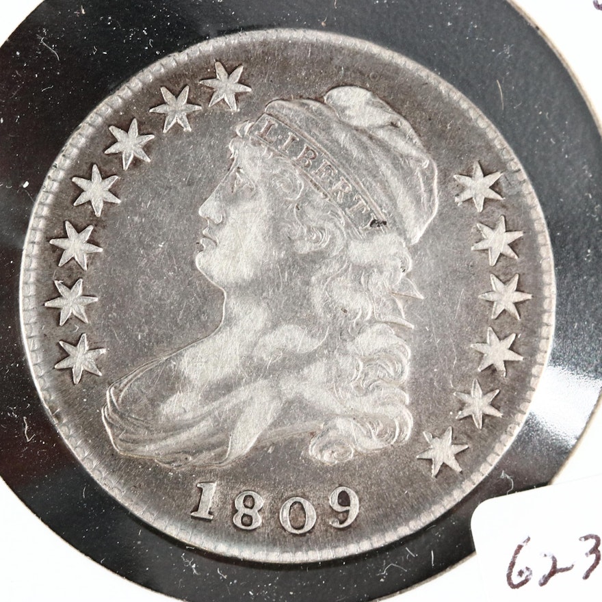 1809 Capped Bust Silver Half Dollar, Lettered Edge