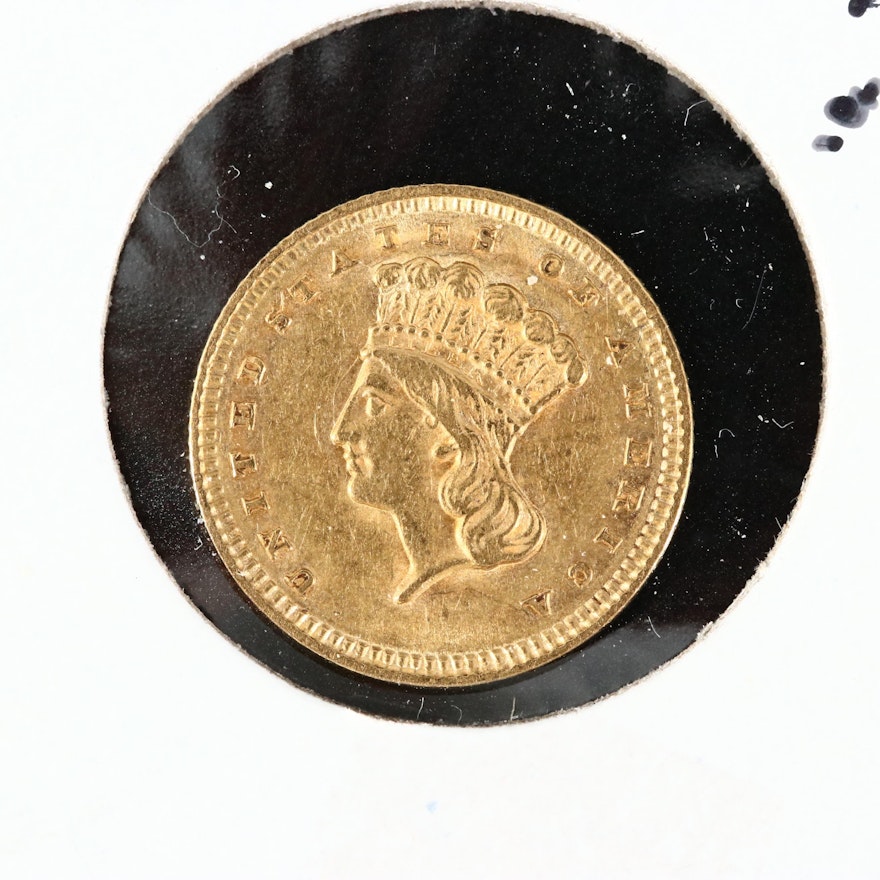 Low Mintage 1858 Type III Indian Princess Head $1 Gold Coin