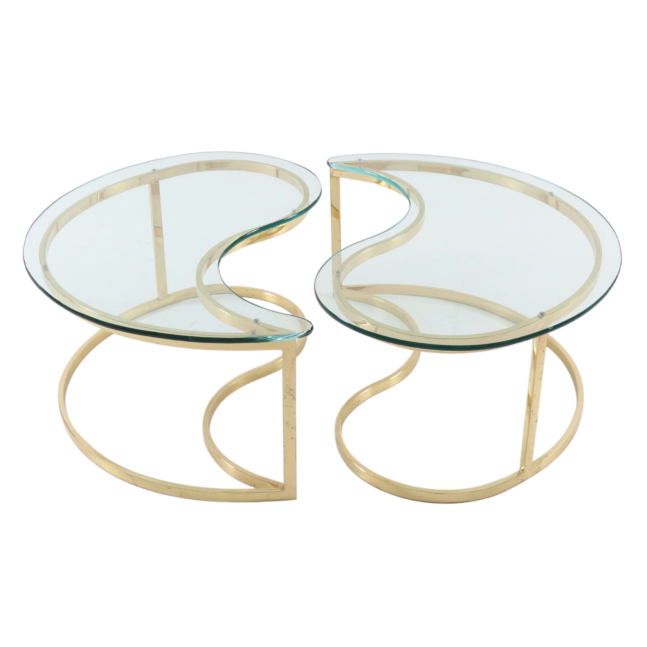 Brass and Glass "Yin Yang" Nesting Coffee Tables, Late 20th Century