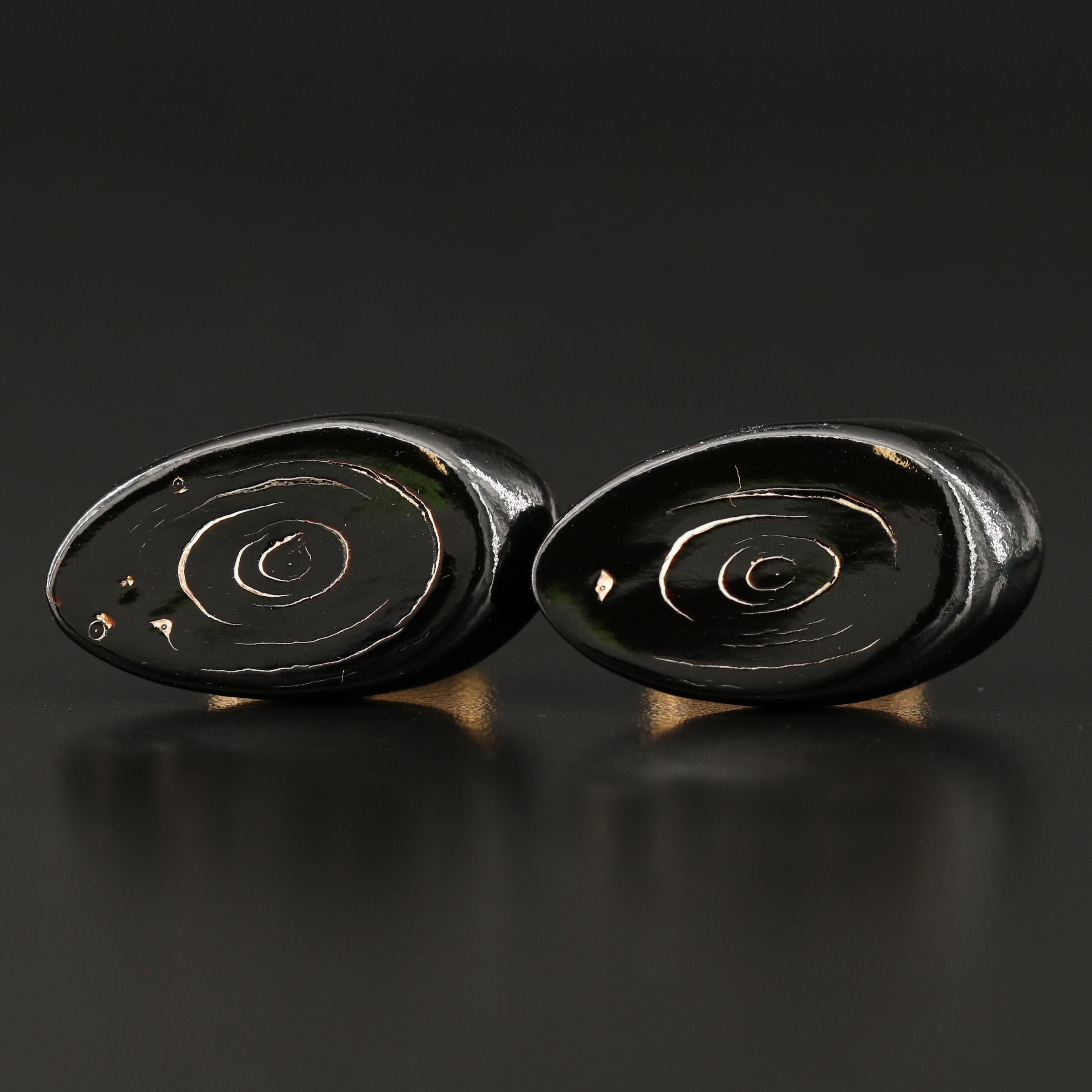 Vintage Marena Handarbeit Black Onyx Brooch with Black Coral Cufflinks