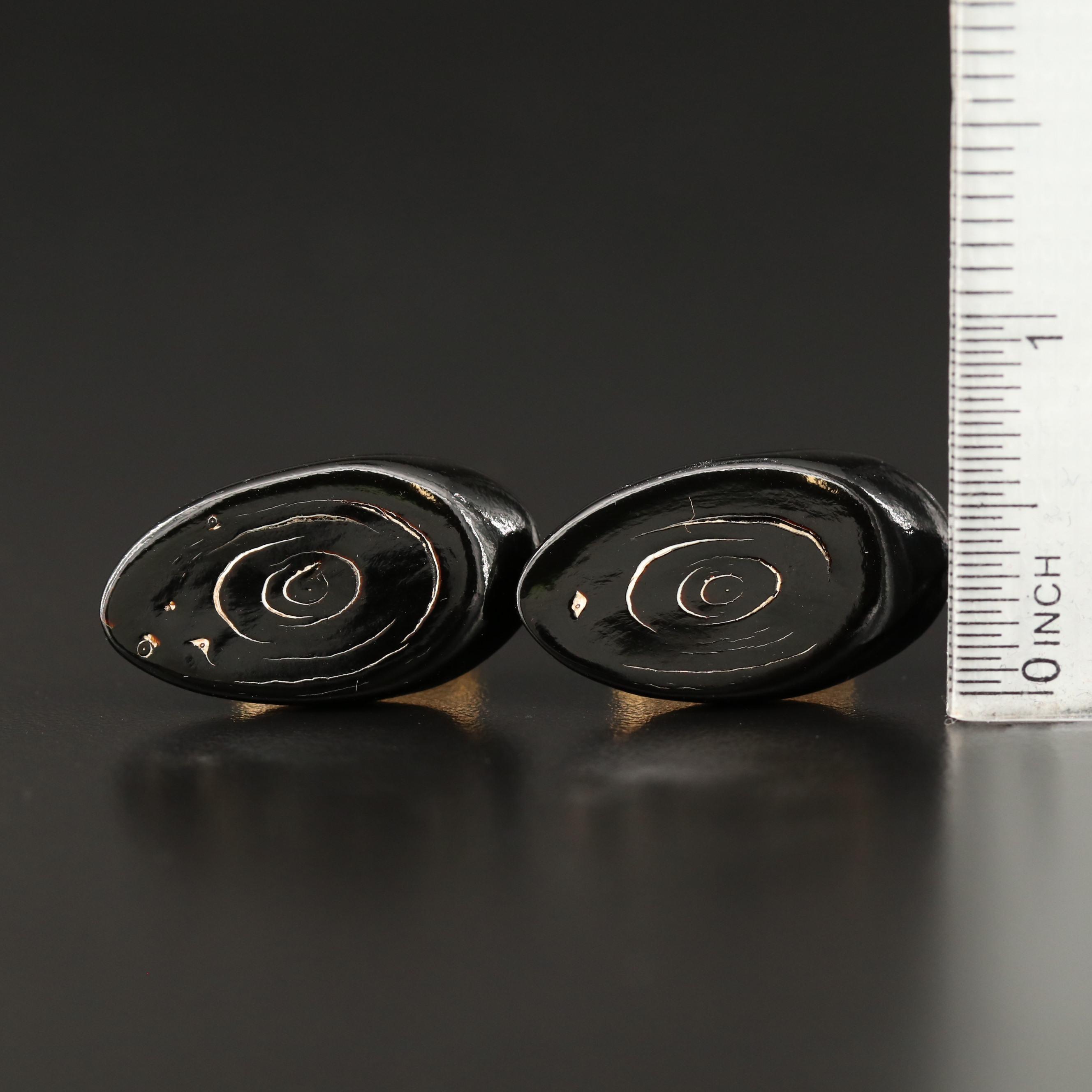 Vintage Marena Handarbeit Black Onyx Brooch with Black Coral Cufflinks