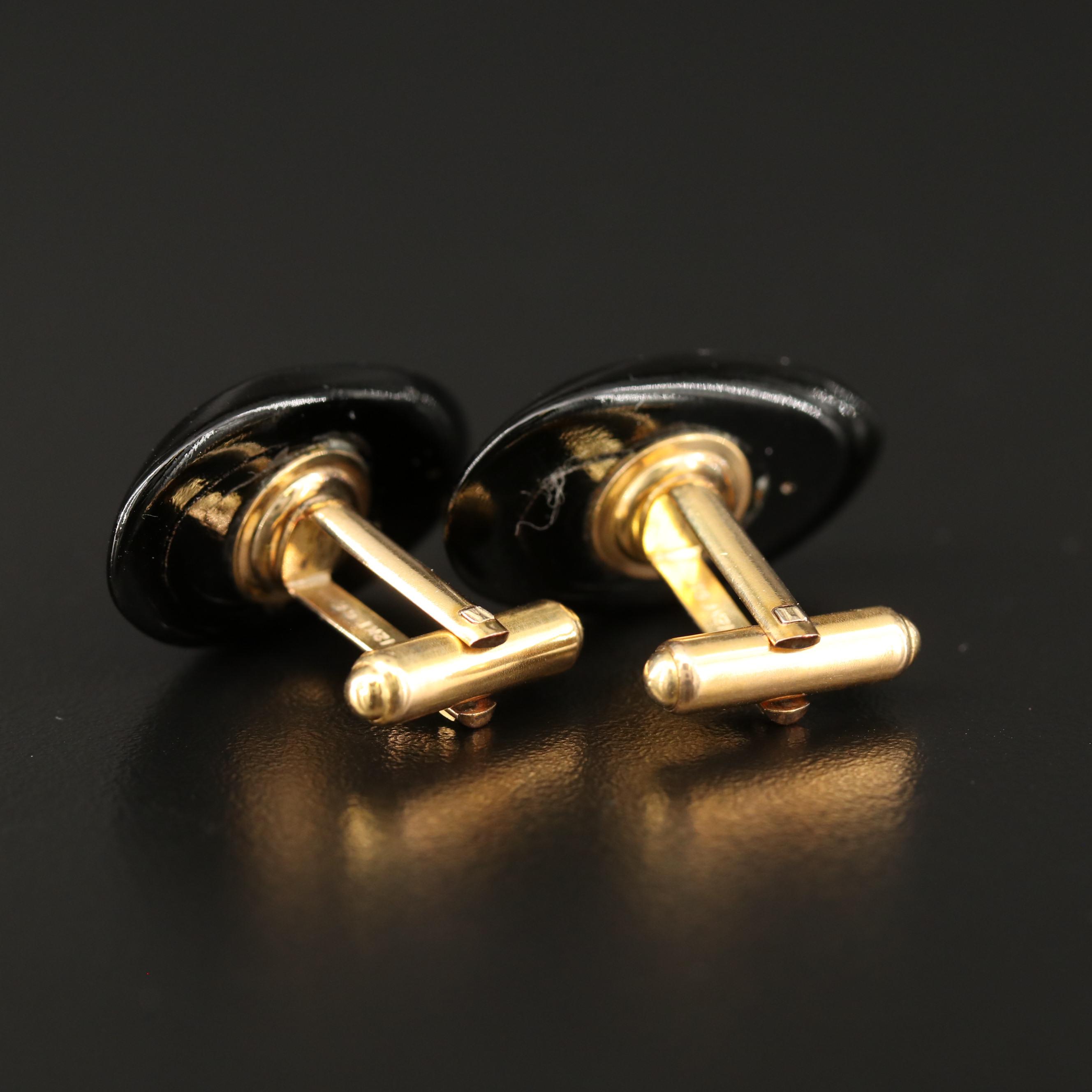 Vintage Marena Handarbeit Black Onyx Brooch with Black Coral Cufflinks