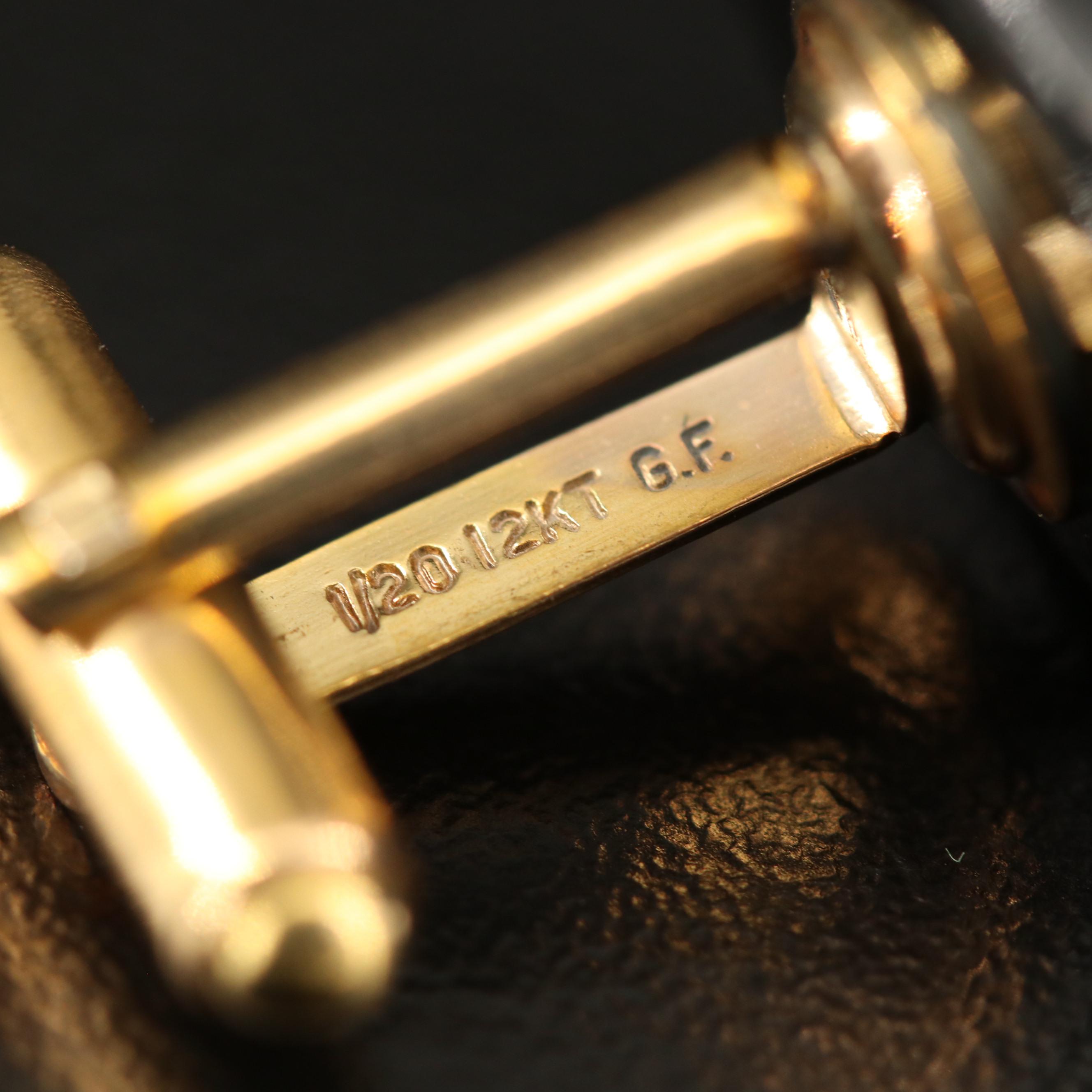 Vintage Marena Handarbeit Black Onyx Brooch with Black Coral Cufflinks