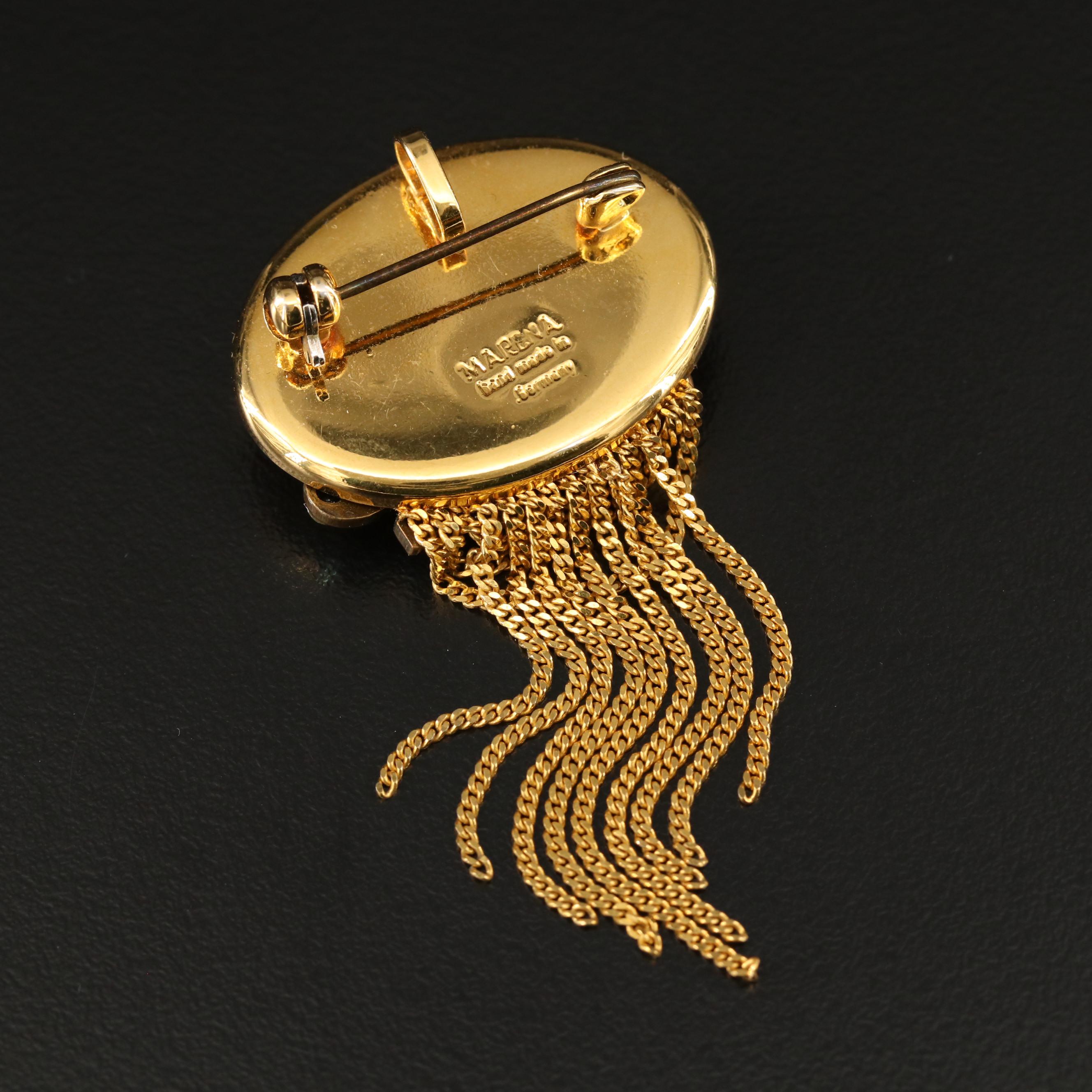 Vintage Marena Handarbeit Black Onyx Brooch with Black Coral Cufflinks