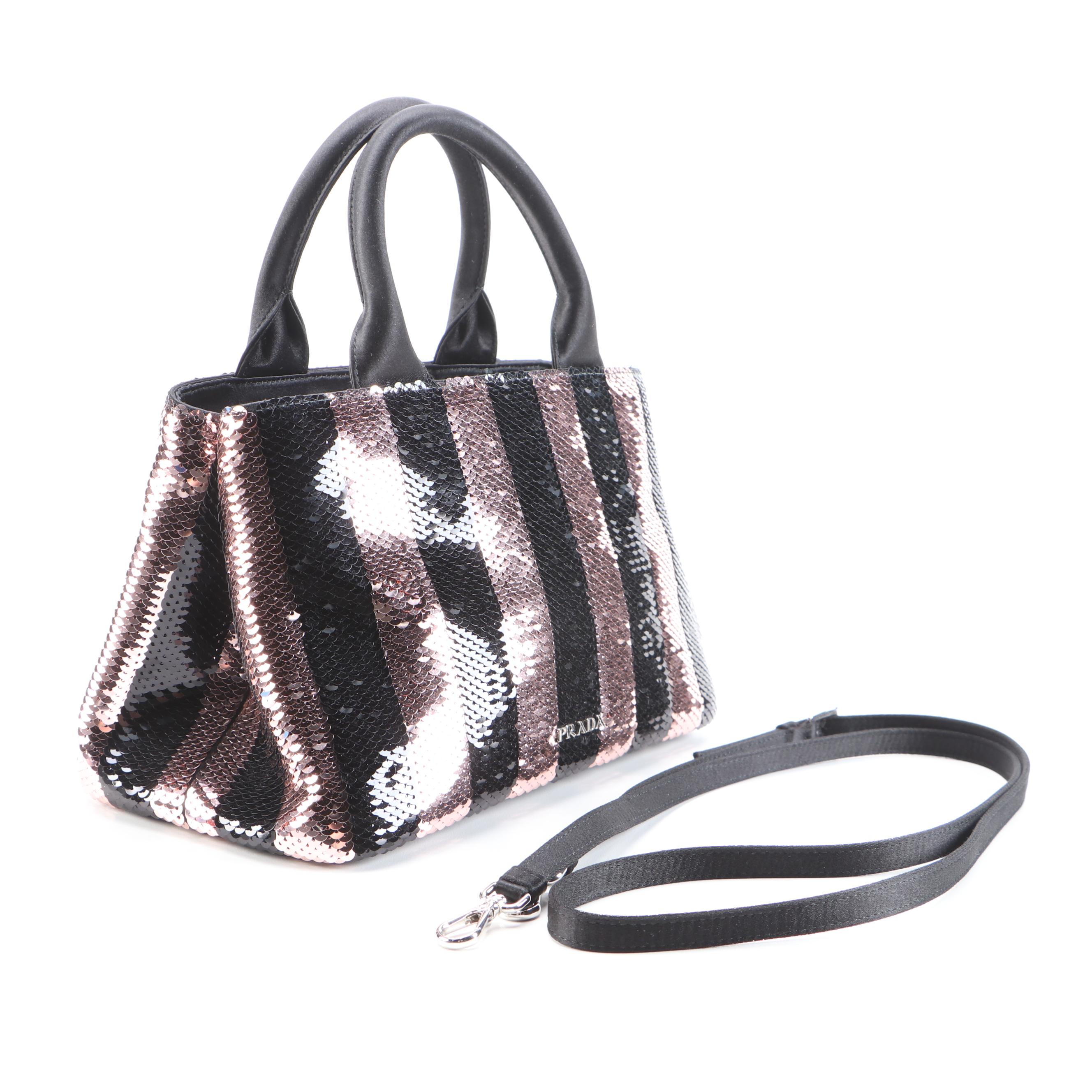 Prada Mini Sequined Canapa Convertible Tote