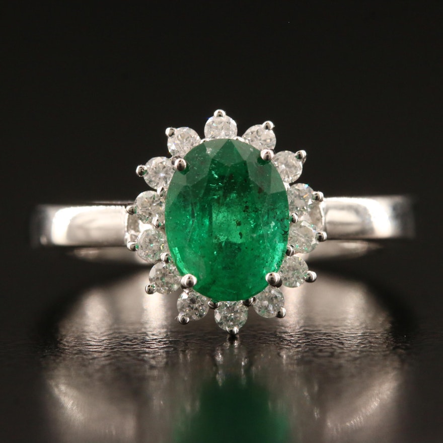 18K 1.29 CT Emerald and Diamond Ring