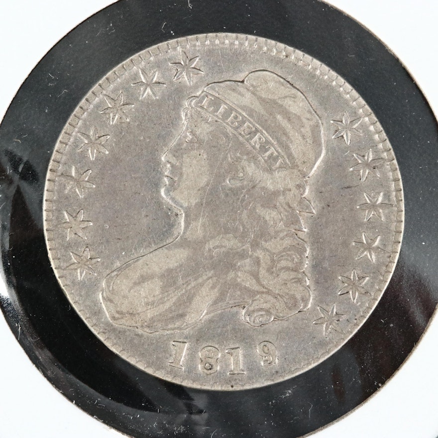 1819 Over 8 Capped Bust Silver Half Dollar, Lettered Edge