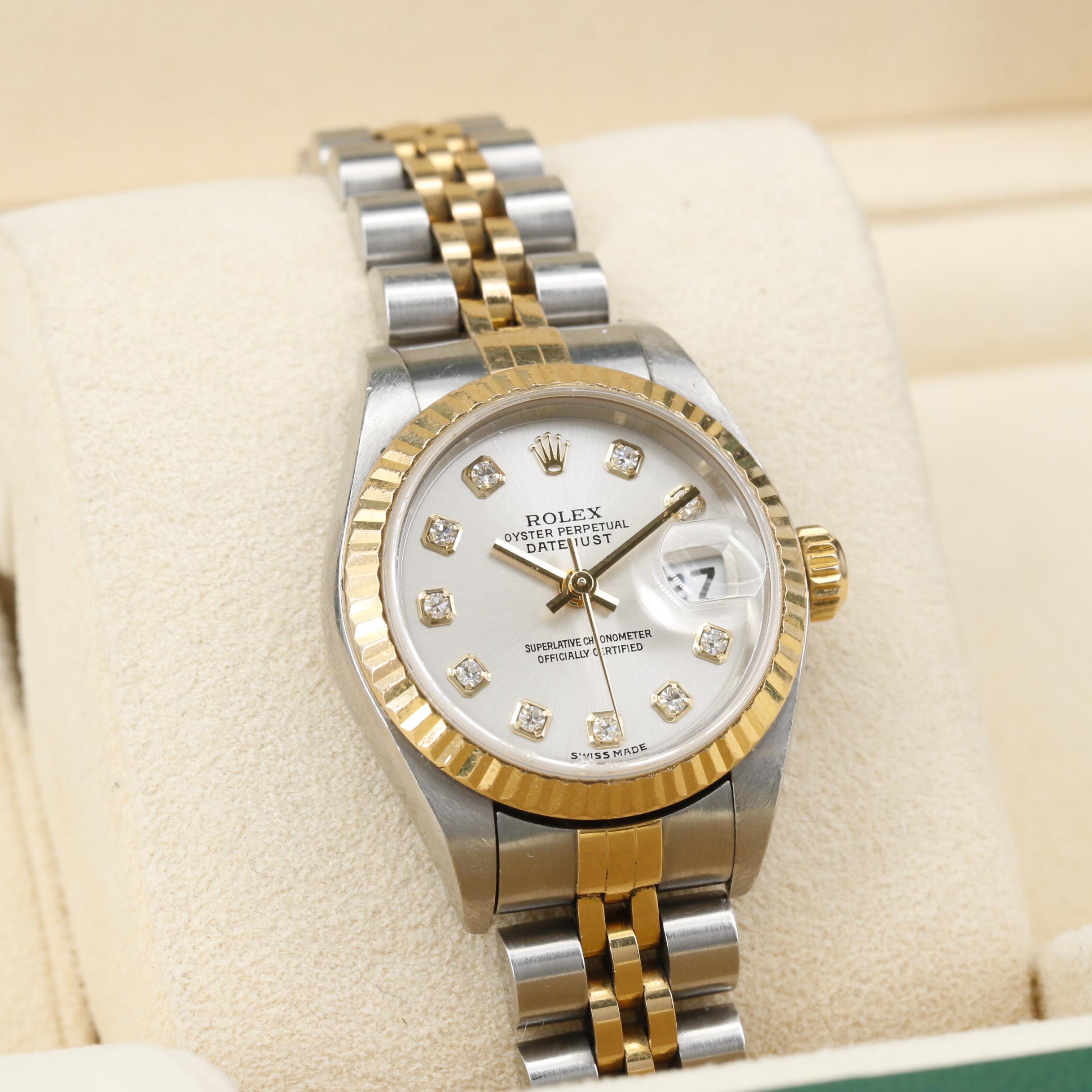 Rolex Datejust 18K and Stainless Steel Watch with Factory Diamond Dial