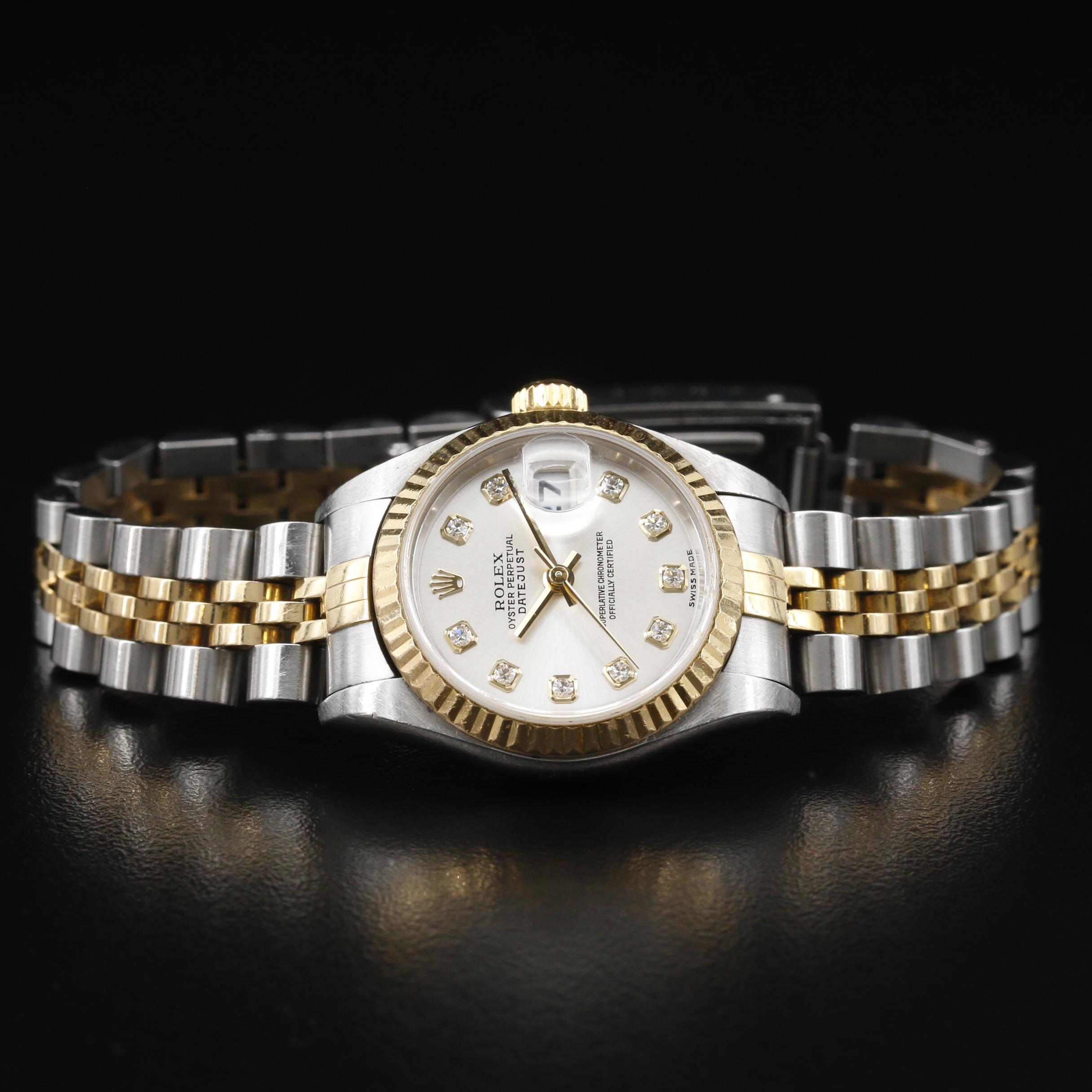 Rolex Datejust 18K and Stainless Steel Watch with Factory Diamond Dial