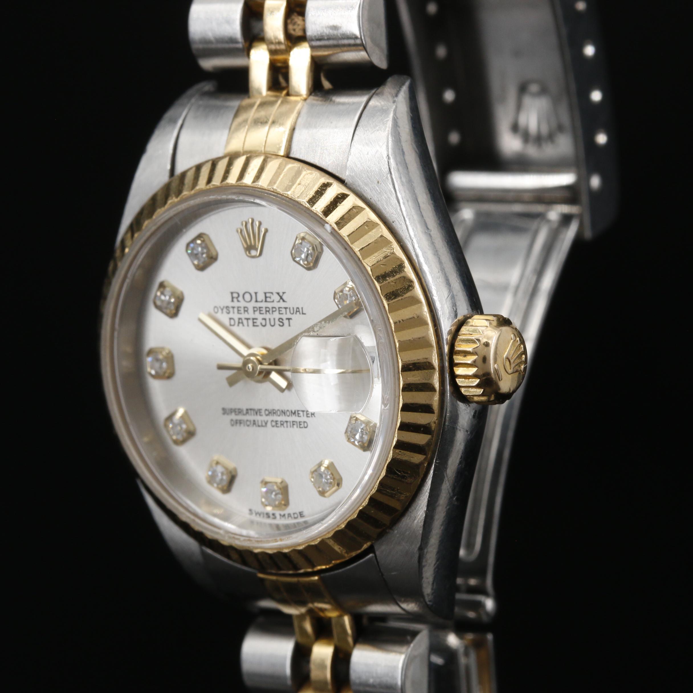Rolex Datejust 18K and Stainless Steel Watch with Factory Diamond Dial
