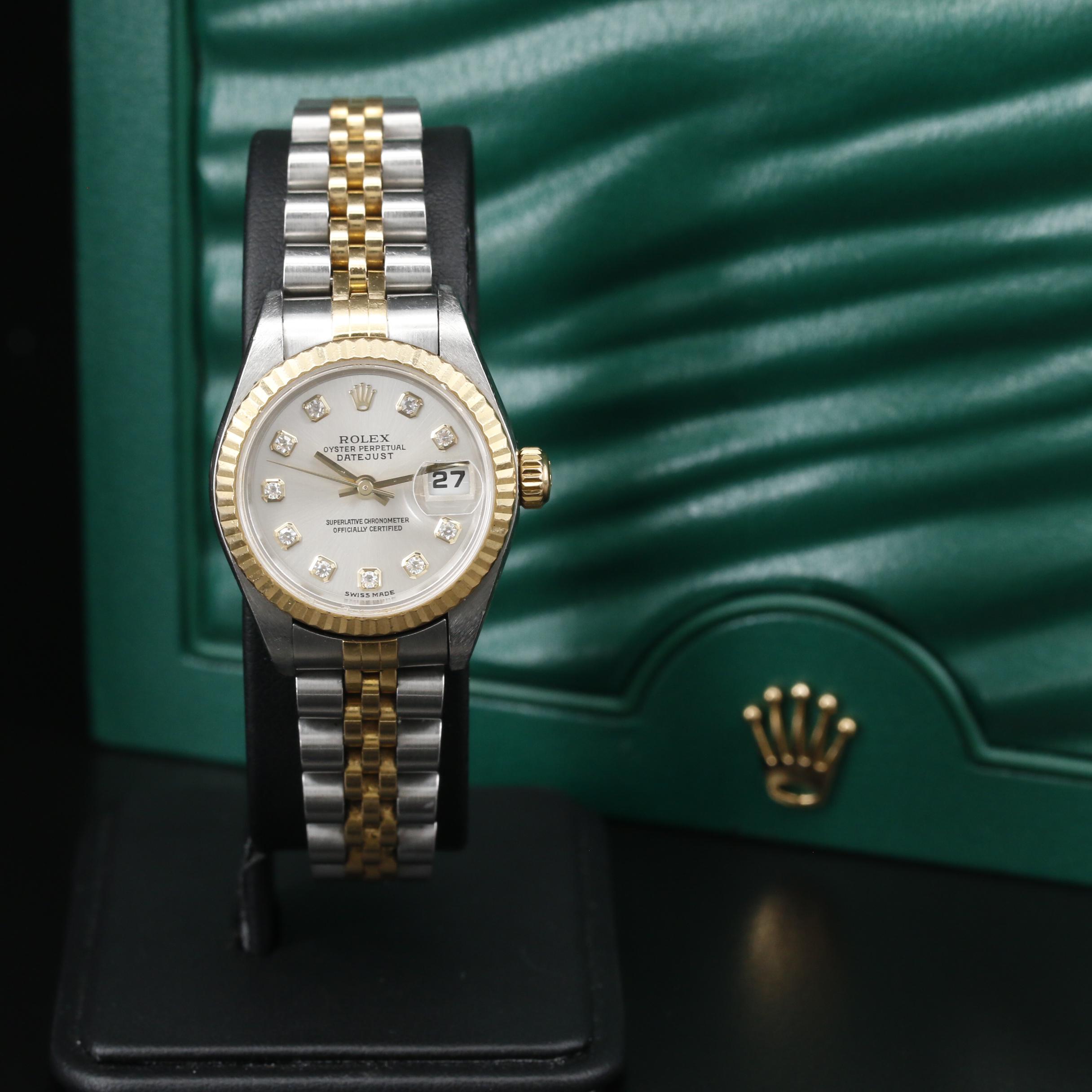 Rolex Datejust 18K and Stainless Steel Watch with Factory Diamond Dial