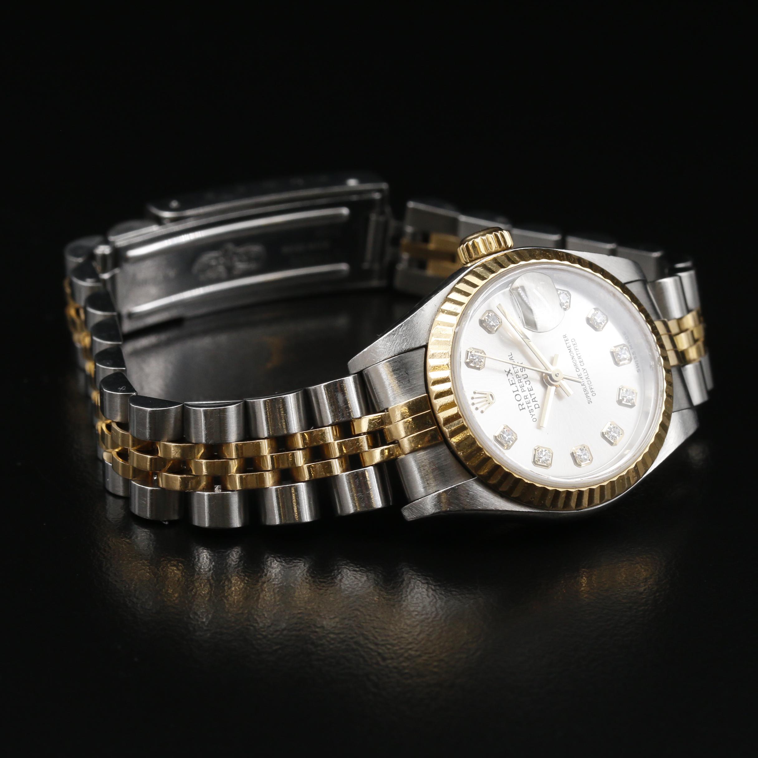 Rolex Datejust 18K and Stainless Steel Watch with Factory Diamond Dial