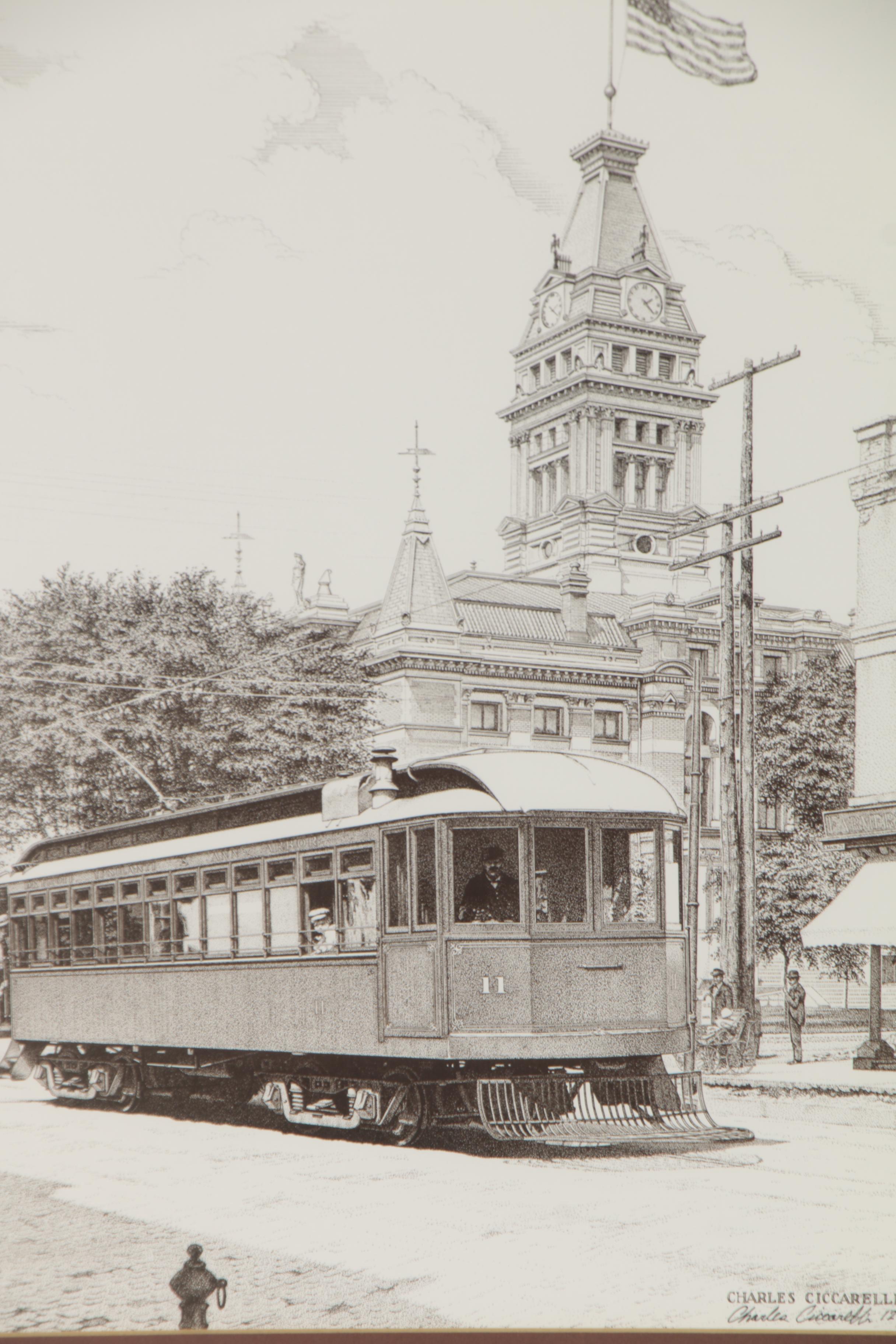 Charles Ciccarelli Giclée "Interurban and Courthouse, Ann Arbor," 20th Century