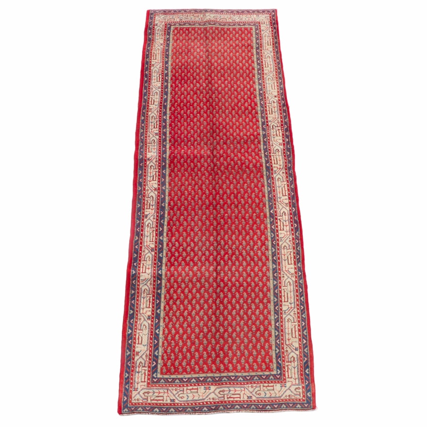 3'6 x 10'9 Hand-Knotted Persian Mir Serabend Wool Long Rug