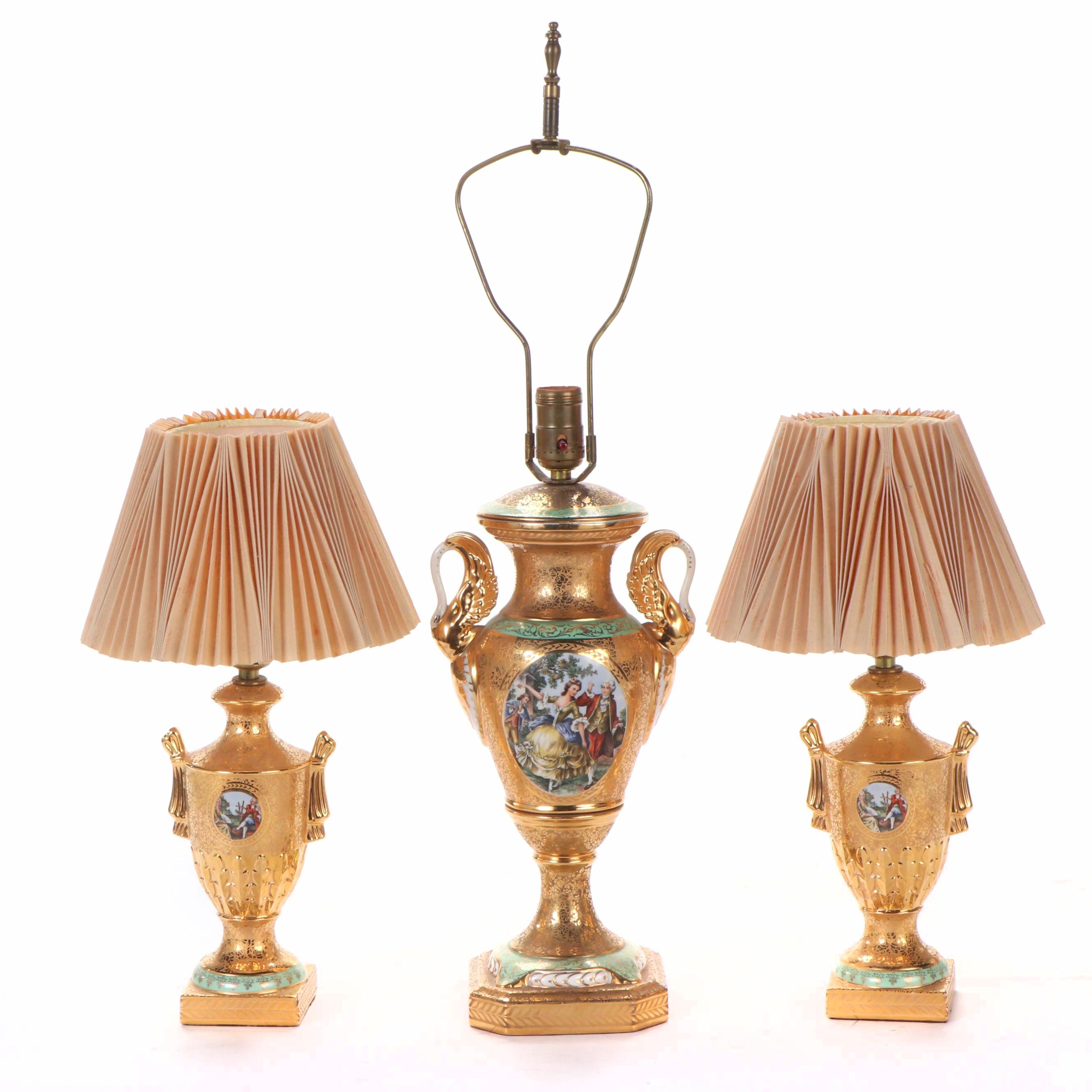Le Mieux China Hand-Painted Porcelain Table Lamps, Mid-20th Century