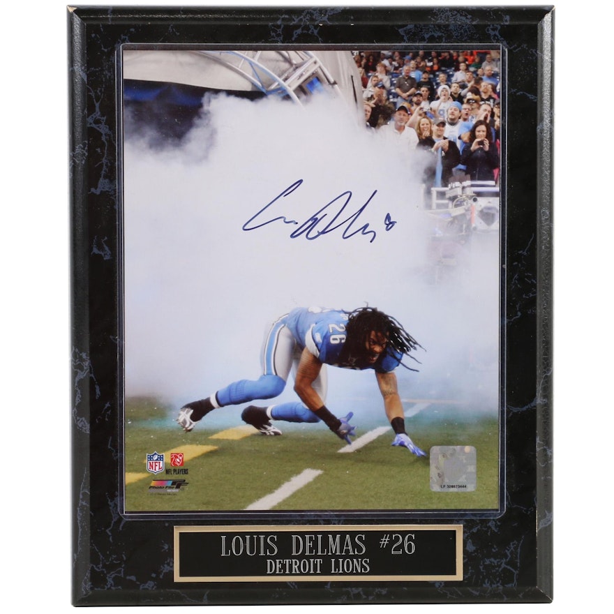Detroit Lions Louis Delmas Autographed Photo with Plaque