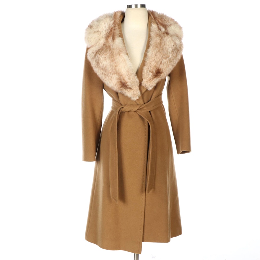 Cashmere Belted Coat in Camel with Fox Fur Collar