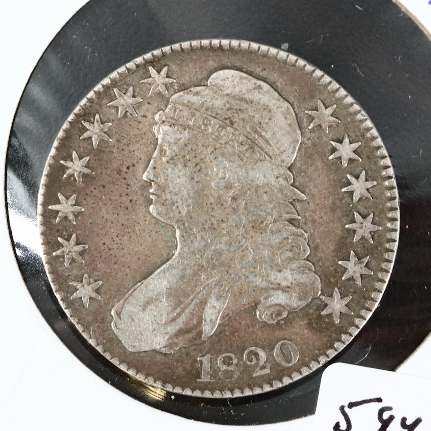 Low Mintage 1820 Capped Bust Silver Half Dollar, Lettered Edge